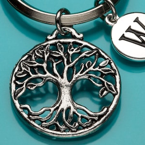 Tree of Life Keychain, Tree of Life Key Chain, Tree Key Ring, Initial Keychain, Personalized Keychain, Gift Under 25,  Charm Keychain, 692