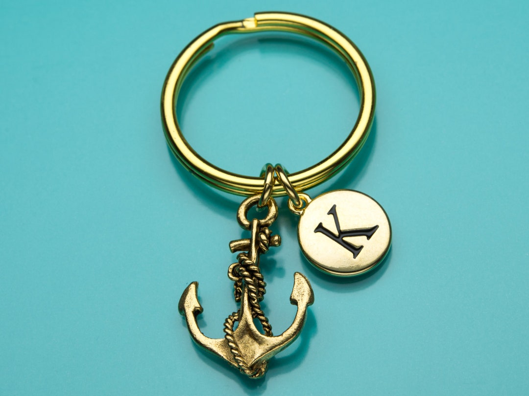Anchor Keychain, Gold Anchor Key Ring, Anchor With Rope, Nautical Charm