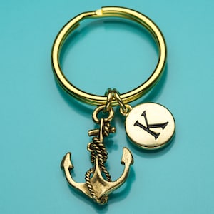 Llavero de ancla, llavero de ancla dorado, ancla con cuerda, dije náutico, llavero marinero, llavero personalizado, llavero náutico, 449