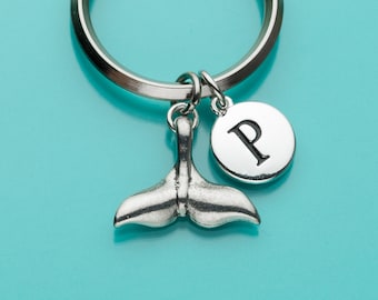 Whale Tail Keychain, Whale Tail Key Ring, Nautical Charm, Initial Keychain, Personalized Keychain, Custom Keychain, Sea Creature, 376
