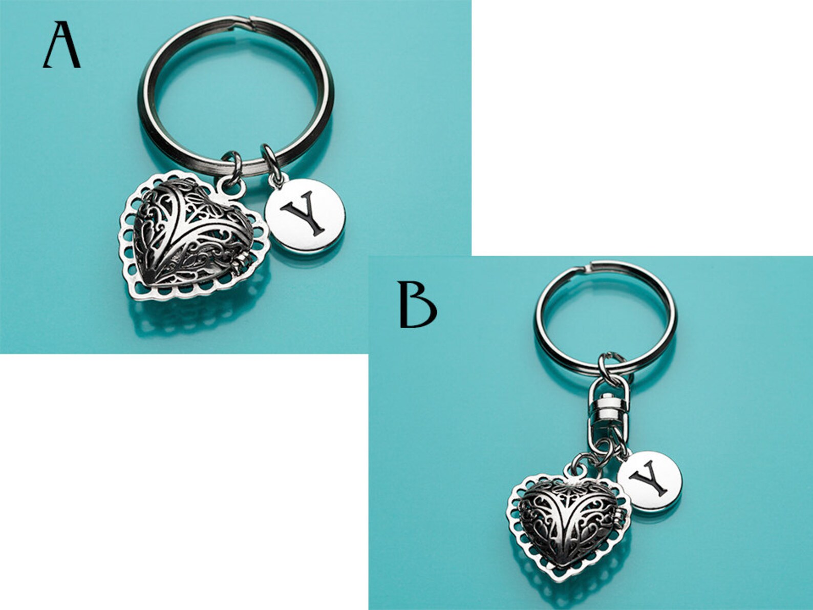 Heart Locket Keychain Filigree Heart Key Ring Love Charm Etsy