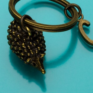 Hedgehog Keychain, Bronze Hedgehog Key Ring, Animal Charm, Initial Keychain, Personalized Keychain, Custom Keychain, Charm Keychain, 605