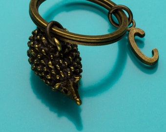 Hedgehog Keychain, Bronze Hedgehog Key Ring, Animal Charm, Initial Keychain, Personalized Keychain, Custom Keychain, Charm Keychain, 605