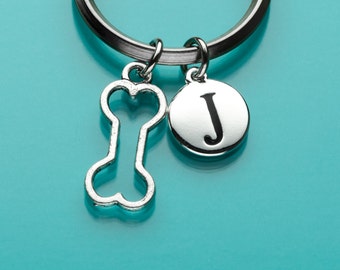 Dog Bone Keychain, Dog Bone Key Ring, Dog Charm, Initial Keychain, Personalized Keychain, Custom Keychain, Charm Keychain, 104