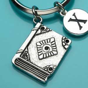 Book Keychain, Antique Book Key Ring, Reading Charm, Leather Book Charm, Initial Keychain, Personalized Keychain, Custom Keychain, 723