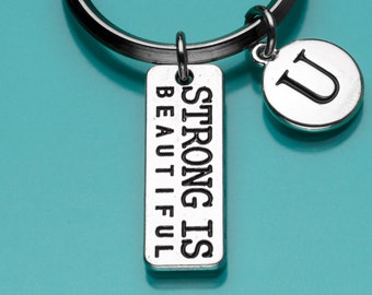 Fuerte es hermoso llavero, llavero de fuerza, encanto del ejercicio, regalo de aptitud, deportes, llavero inicial, llavero personalizado, personalizado, 831