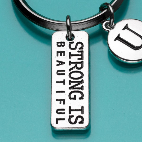 Strong is Beautiful Keychain, Strength Key Ring, Exercise Charm, Fitness Gift, Sports, Initial Keychain, Personalized Keychain, Custom, 831