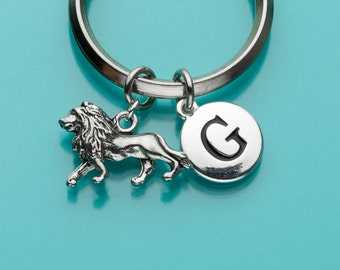 Lion Keychain, Lion Key Ring, Lion of Judah, Initial Keychain, Personalized Keychain, Gift Under 25,  Charm Keychain, 239
