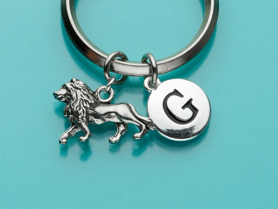 Lion Keychain, Lion Key Ring, Lion of Judah, Initial Keychain, Personalized Keychain, Gift Under 25,  Charm Keychain, 239