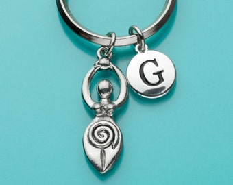 Fertility Goddess Keychain, Fertility Goddess Key Ring, Initial Keychain, Personalized Keychain, Custom Keychain, Charm Keychain, 136