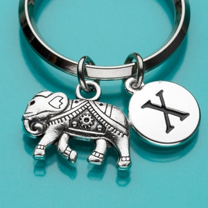 Elephant Keychain, Thai Elephant Key Ring, Elephant Charm, Initial Keychain, Personalized Keychain, Custom Keychain,Charm Keychain, 401