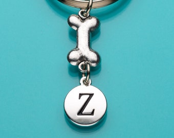 Dog Bone Keychain, Dog Bone Key Ring, Dog Charm, Initial Keychain, Personalized Keychain, Custom Keychain, Charm Keychain, 673