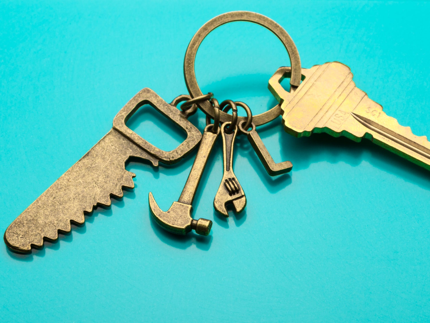 Tool Keychain Bronze Carpentry Tools Key Ring Etsy