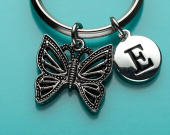 Antique Butterfly Keychain, Butterfly Key Ring, Initial Keychain, Personalized Keychain, Custom Keychain, Charm Keychain, 11