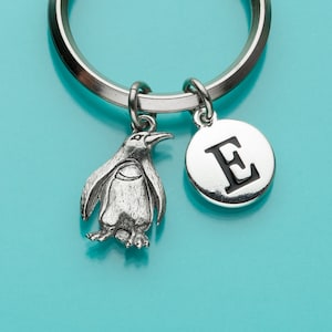 Penguin Keychain, Penguin Key Ring, Initial Keychain, Personalized Keychain, Custom Keychain, Charm Keychain, Bird Charm, 279