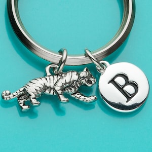 Tiger Keychain, Tiger Key Ring, Jungle Animal Charm, Initial Keychain, Personalized Keychain, Custom Keychain, Charm Keychain, 357