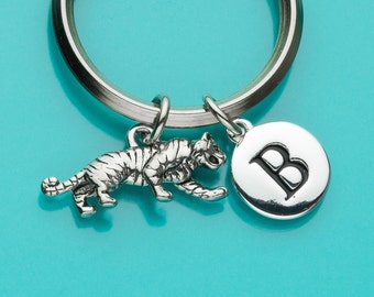 Tiger Keychain, Tiger Key Ring, Jungle Animal Charm, Initial Keychain, Personalized Keychain, Custom Keychain, Charm Keychain, 357