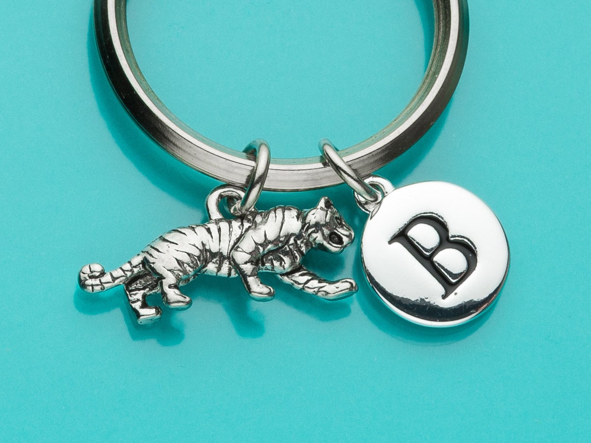 Tiger Keychain Tiger Key Ring Jungle Animal Charm Initial Etsy