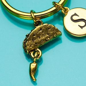 Llavero de taco, Taco oro Chile llavero, Tortilla encanto, encanto de la comida mexicana, personalizado llavero, llavero de encanto personalizado, 874