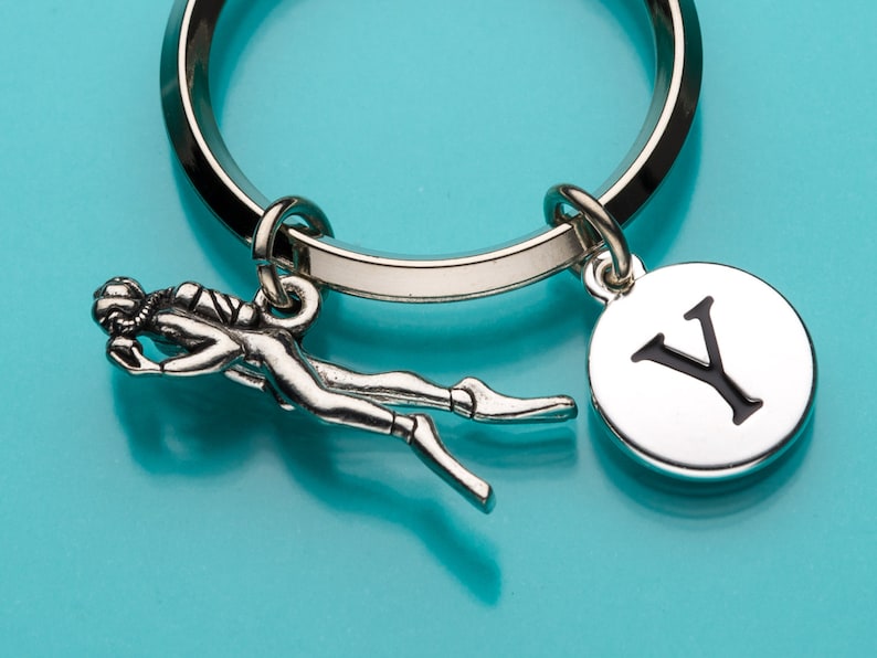 Scuba Diving Keychain Scuba Key Ring Sports Initial Etsy
