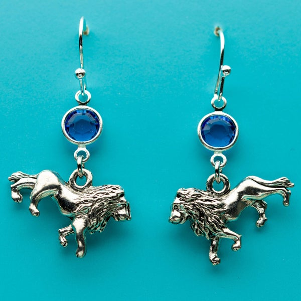 Lion Earrings, Lion of Judah Earrings, Sapphire Crystal Earrings, Jungle Animal Earrings, Dangle Earrings, Gifts for Her, 239