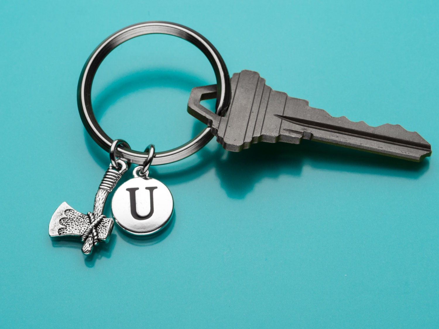 Hatchet Keychain, Hatchet Key Ring, Axe Charm, Tool Charm, Initial