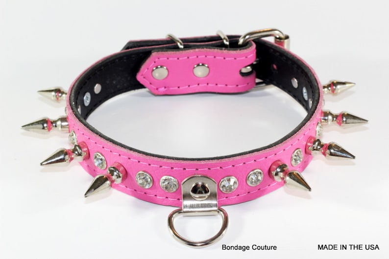 Spiked Leather Human Collar Pink BDSM Collar Pink Spiked Etsy