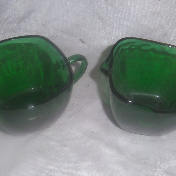 ANCHOR – HOCKING – Forest Green – Charm – Creamer & Sugar