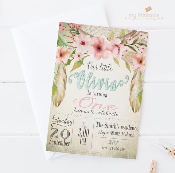 Bohemian Invitation / Digital Printable Invite for Kids / | Etsy