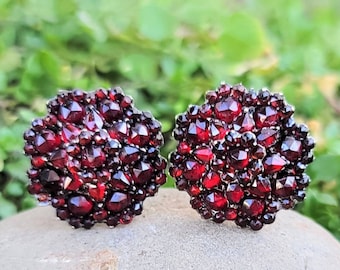 Victorian bohemian garnet earrings screwback sterling