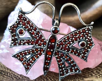 sterling bohemian garnet butterfly brooch pendant Vintage