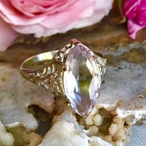 Antique Art deco marquise amethyst gold ring 14K white gold engagement ring statement ring promise ring