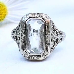 Art Deco Aquamarine 2.8CT engagement ring 14K white gold filigree