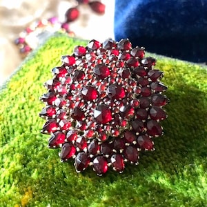 Antique Victorian Bohemian garnet pendant locket brooch garnet cluster silver