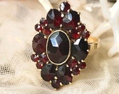 Antique Victorian 10K gold Bohemian garnet ring garnet cluster garnet cocktail ring