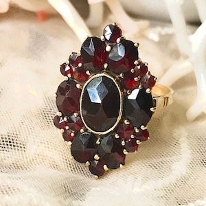 Antique Victorian 10K gold Bohemian garnet ring garnet cluster garnet cocktail ring
