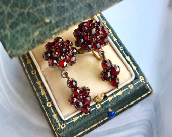 Antique Victorian bohemian garnet dangle drop earrings unique pair