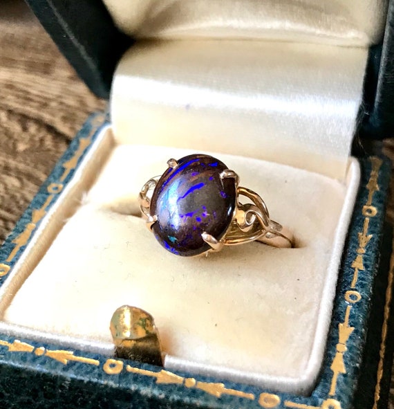 Natural rare Boulder Opal yellow gold ring 14K dr… - image 2