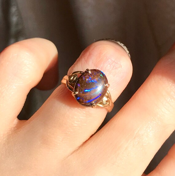 Natural rare Boulder Opal yellow gold ring 14K dr… - image 6