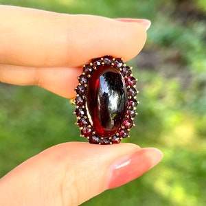 Antique Victorian Bohemian garnet 14K ring Carbuncle rose cut