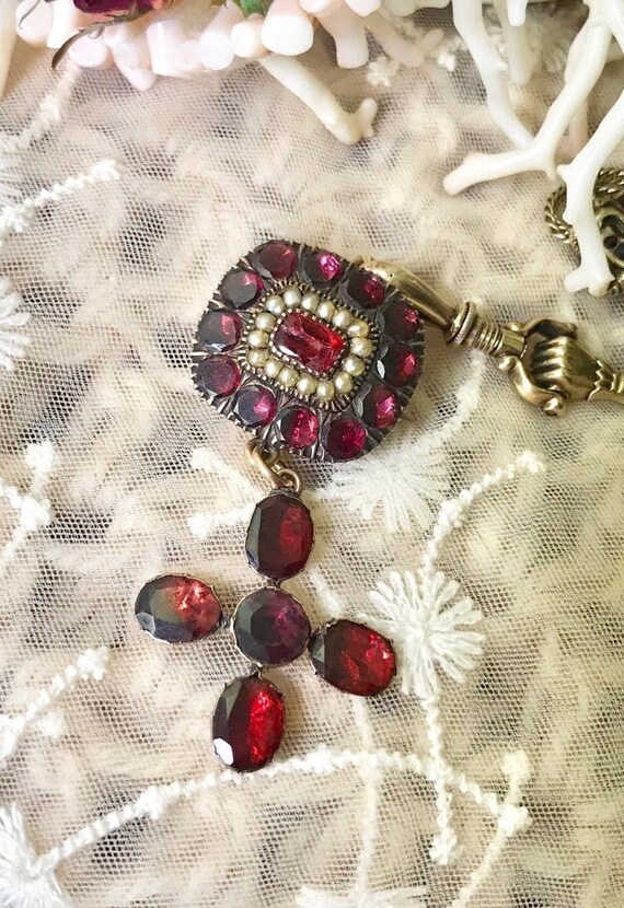 Garnet and Pearl Cross Necklace - small Garnet and Pearl Cross Necklace - small