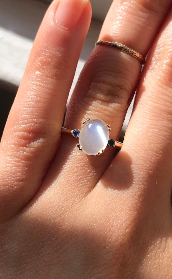 14K moonstone sapphire engagement ring vintage mo… - image 4