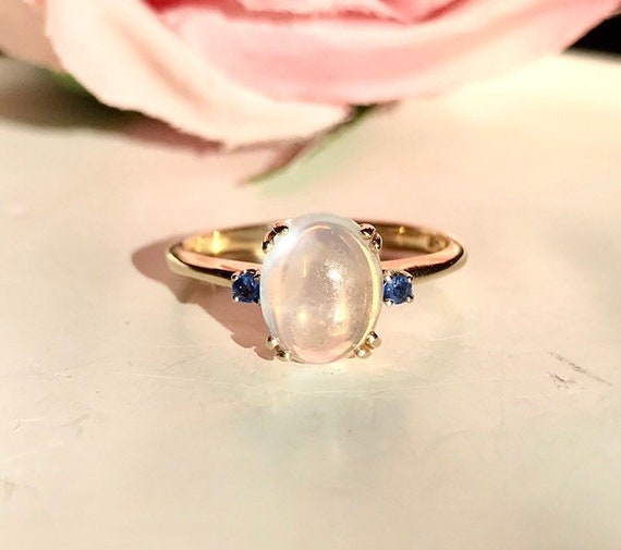 14K moonstone sapphire engagement ring vintage mo… - image 1