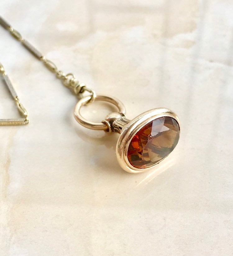 14K Antique Victorian citrine fob seal pedant