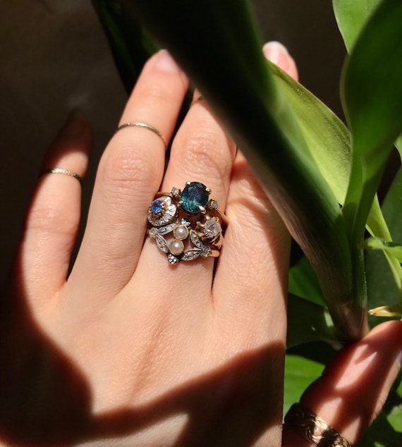 Antiguo anillo de matrimonio victoriano con diamantes y zafiros y perlas oro amarillo de 20 quilates Etsy Espana