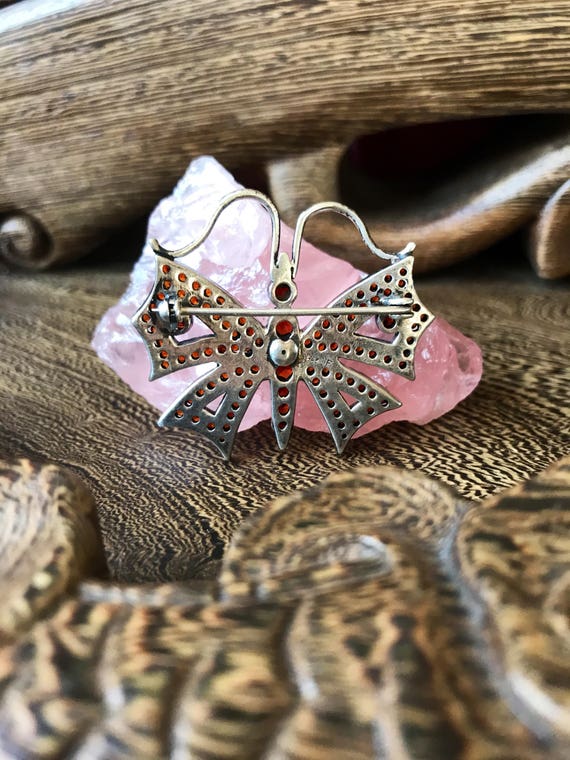 Vintage sterling bohemian garnet butterfly brooch… - image 2