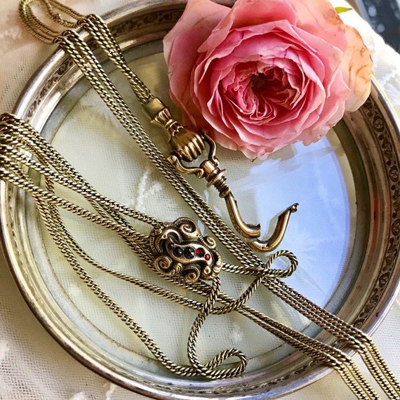 Antique Victorian 14K Lariat necklace chain bohem… - image 2