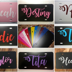 Personalized License Plate ~Choose your Plate & Name Color~ ONE NAME | fancy | curly | vine | custom license plate | solid | vanity |