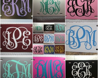 Monogrammed License Plate ~Choose your Plate & Monogram Color~ | initials | curly | vine | custom license plate | solid | vanity