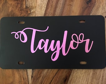 Personalized License Plate ~Choose your Plate & Name Color~ ONE NAME | fancy | curly | vine | custom license plate | solid | vanity |